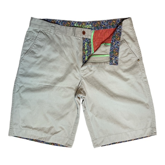ROBERT GRAHAM COTTON KHAKI CHINO FLAT FRONT PAISLEY CONTRAST SHORTS - Picture 4 of 10